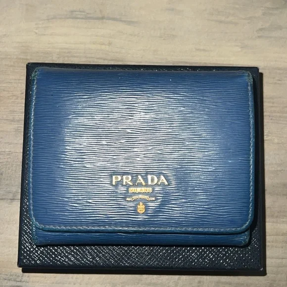 PRADA Blue Vittello Move Leather Trifold Wallet - Picture 3 of 16